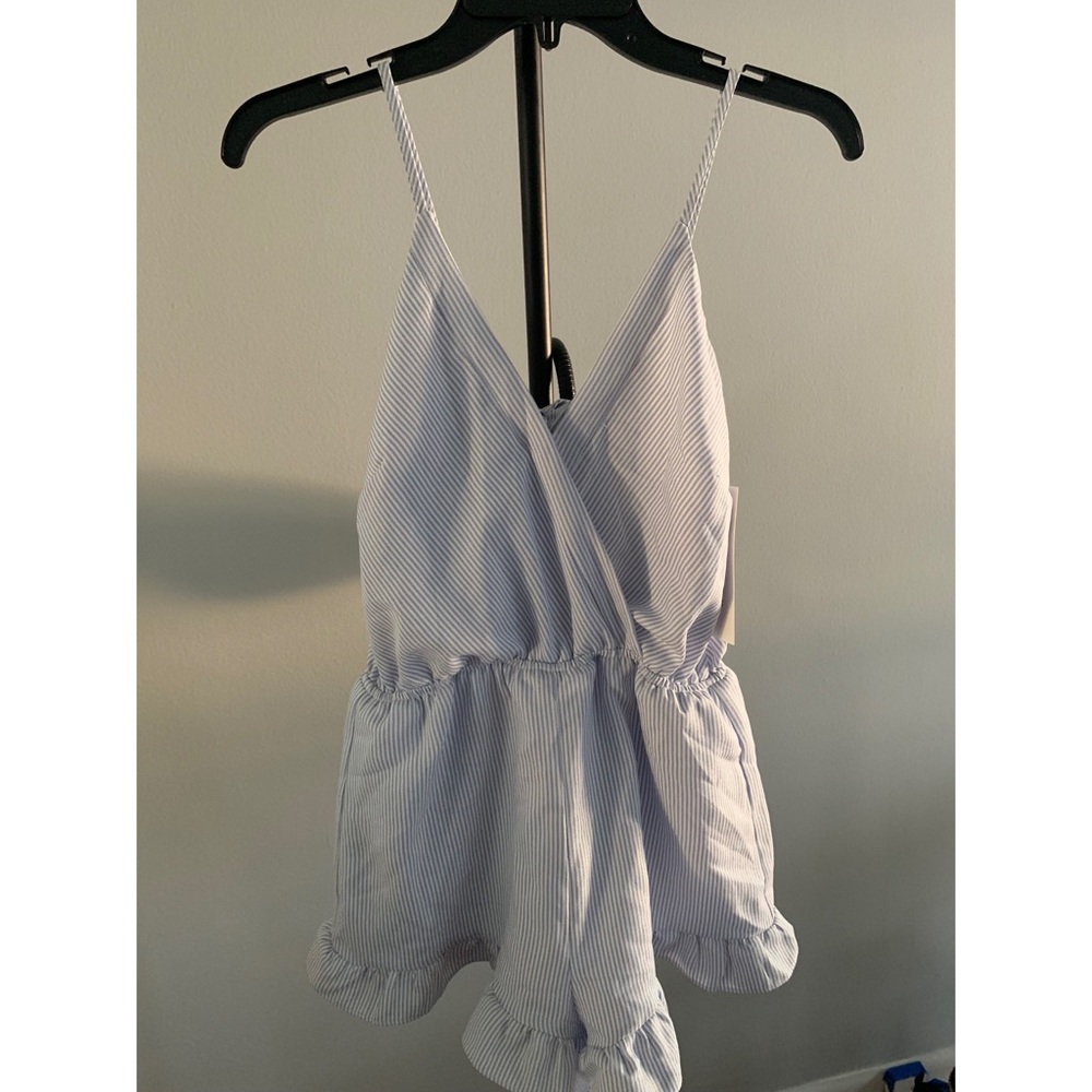 Blue and white striped romper